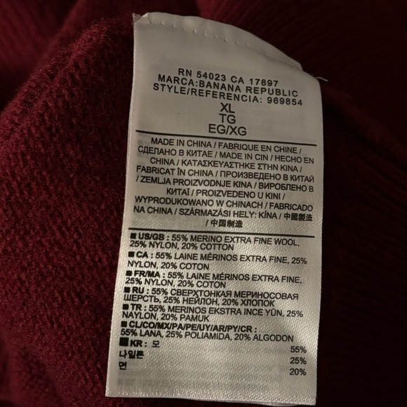 Banana Republic Men’s Merino Wool Blend Crew Neck Burgundy Sweater Size XL - Picture 4 of 4